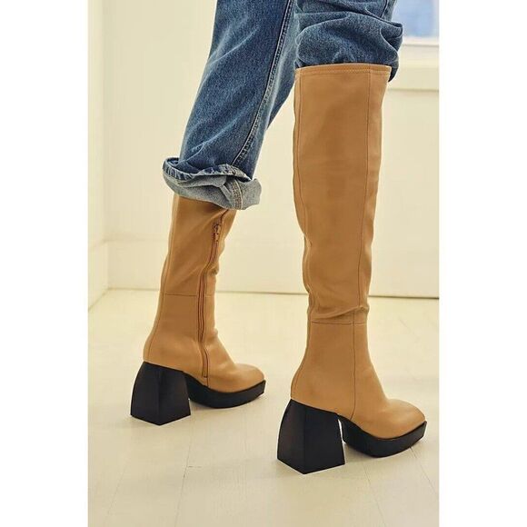 NEW FREE PEOPLE X JEFFREY CAMPBELL Sz 9 DAPHNE SECOND SKIN PLATFORM BOOTS BEIGE - Picture 3 of 3